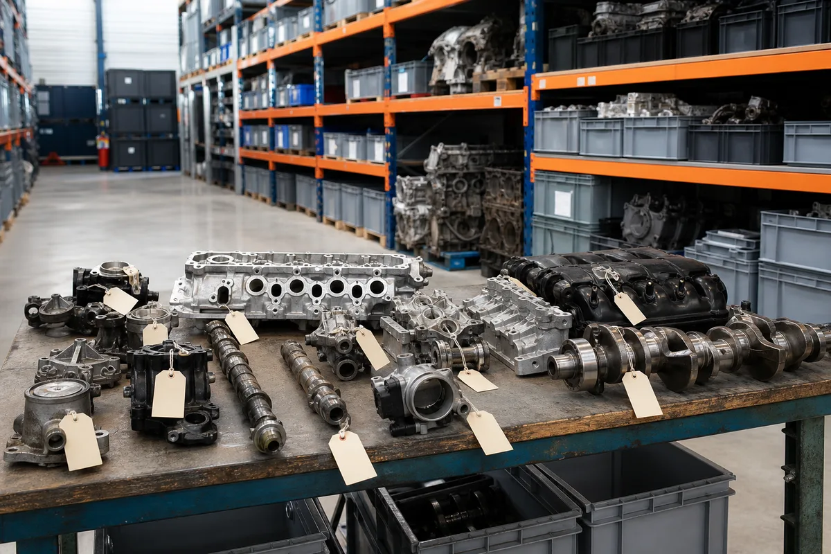Pièces automobiles de réemploi référencées et étiquetées avant mise en rayon