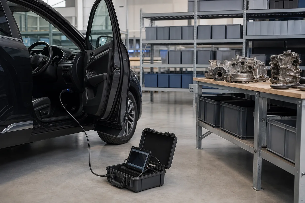 Valise de diagnostic connectée à la prise d&rsquo;un véhicule pour un appairage de calculateur