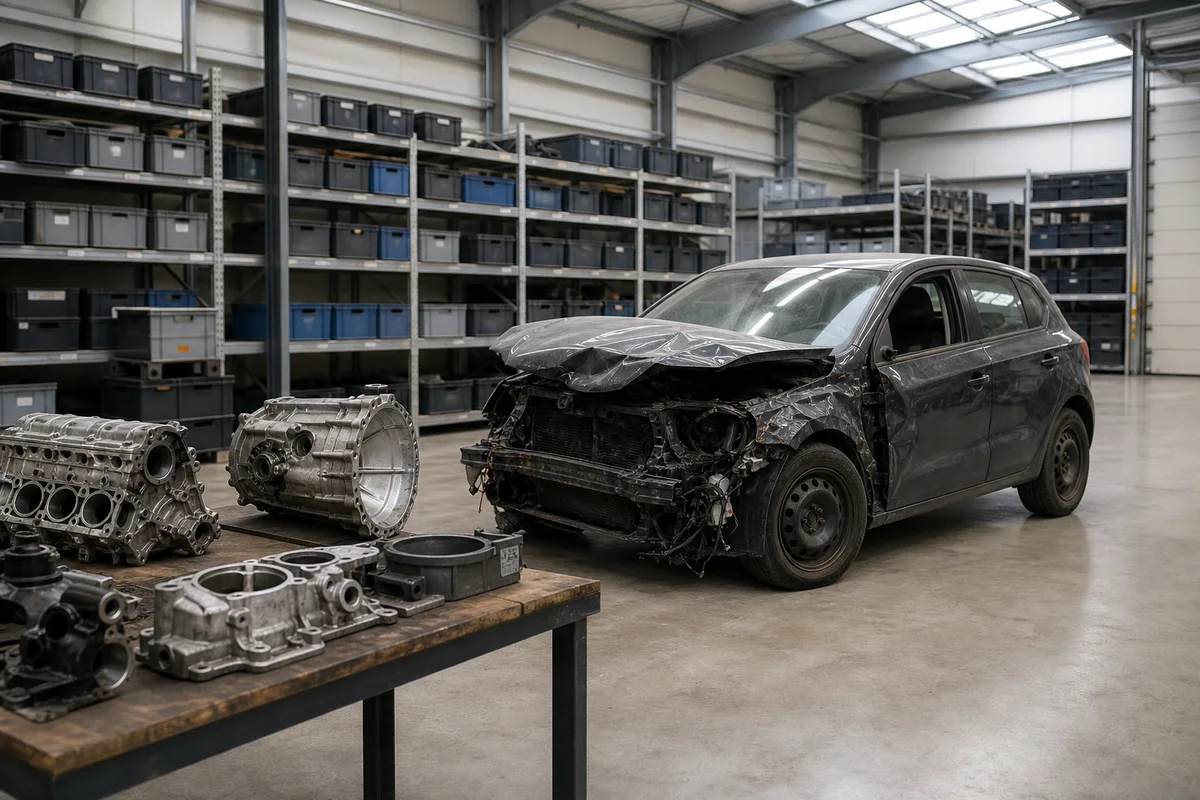 Voiture accidentée en attente de prise en charge sur une aire de stockage